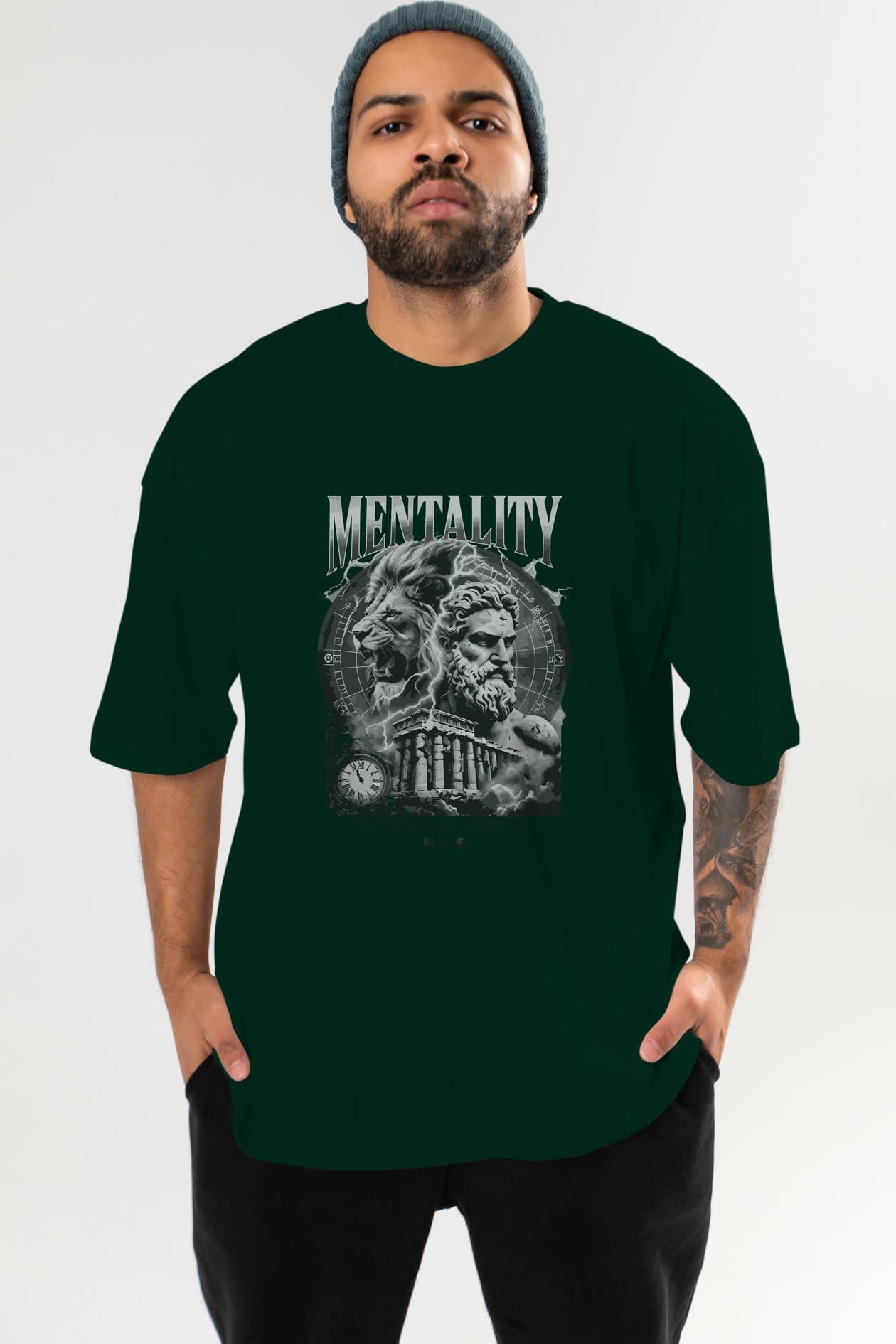 Mentality Zeus ön Baskılı Oversize t-shirt Erkek Kadın %100 Pamuk Bisiklet Yaka tişort
