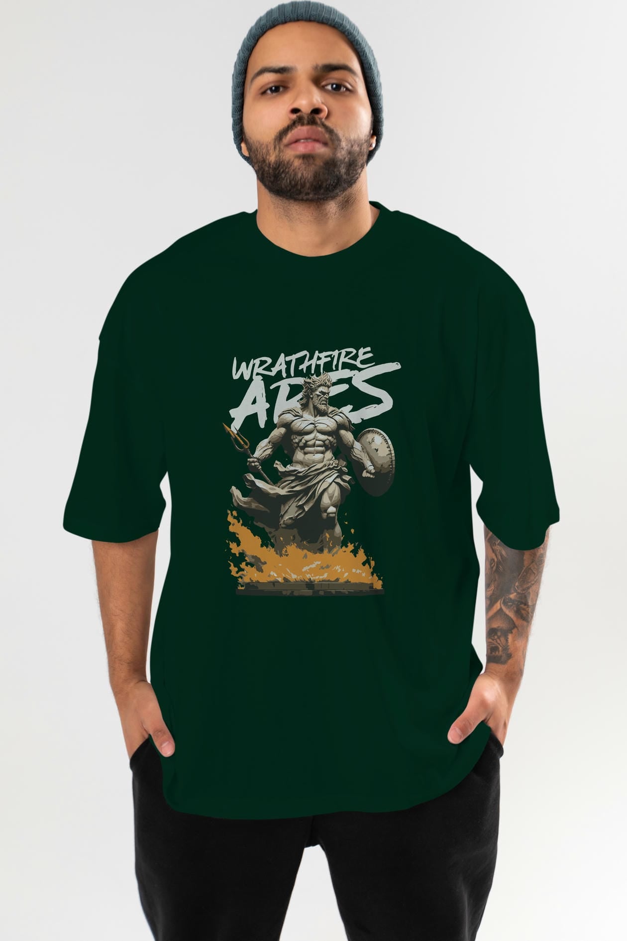 WrathFire Ares ön Baskılı Oversize t-shirt Erkek Kadın %100 Pamuk Bisiklet Yaka tişort