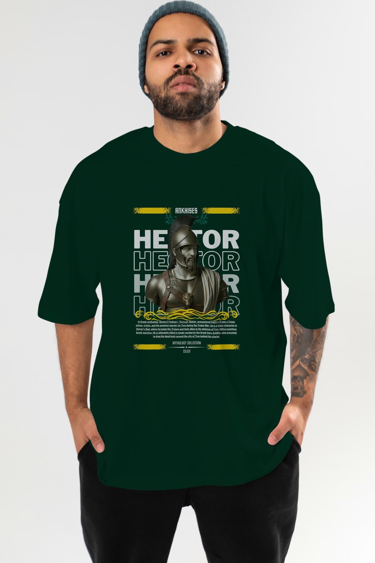 Hector 2 ön Baskılı Oversize t-shirt Erkek Kadın %100 Pamuk Bisiklet Yaka tişort