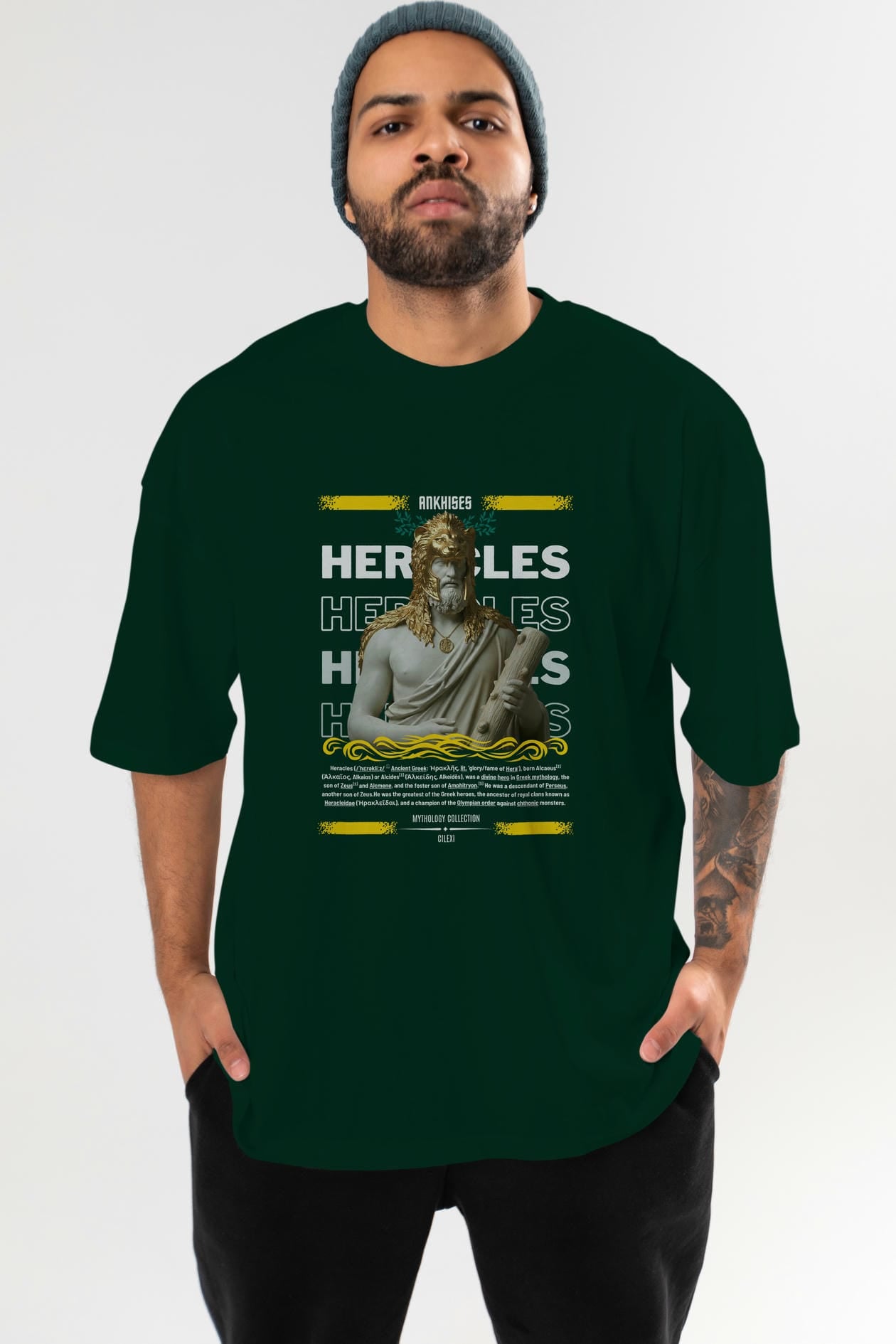 Heracles 1 ön Baskılı Oversize t-shirt Erkek Kadın %100 Pamuk Bisiklet Yaka tişort