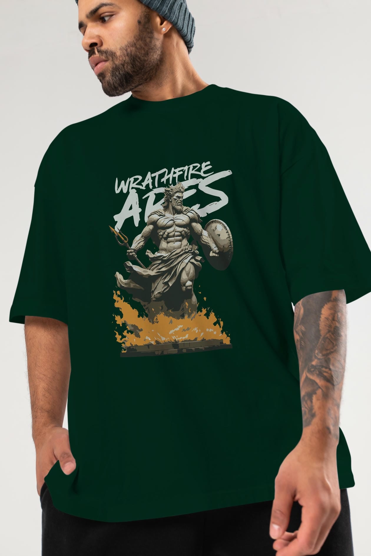 WrathFire Ares ön Baskılı Oversize t-shirt Erkek Kadın %100 Pamuk Bisiklet Yaka tişort