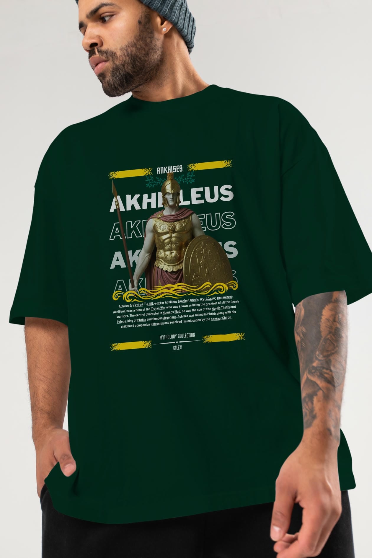 Akhilleus 1 ön Baskılı Oversize t-shirt Erkek Kadın %100 Pamuk Bisiklet Yaka tişort