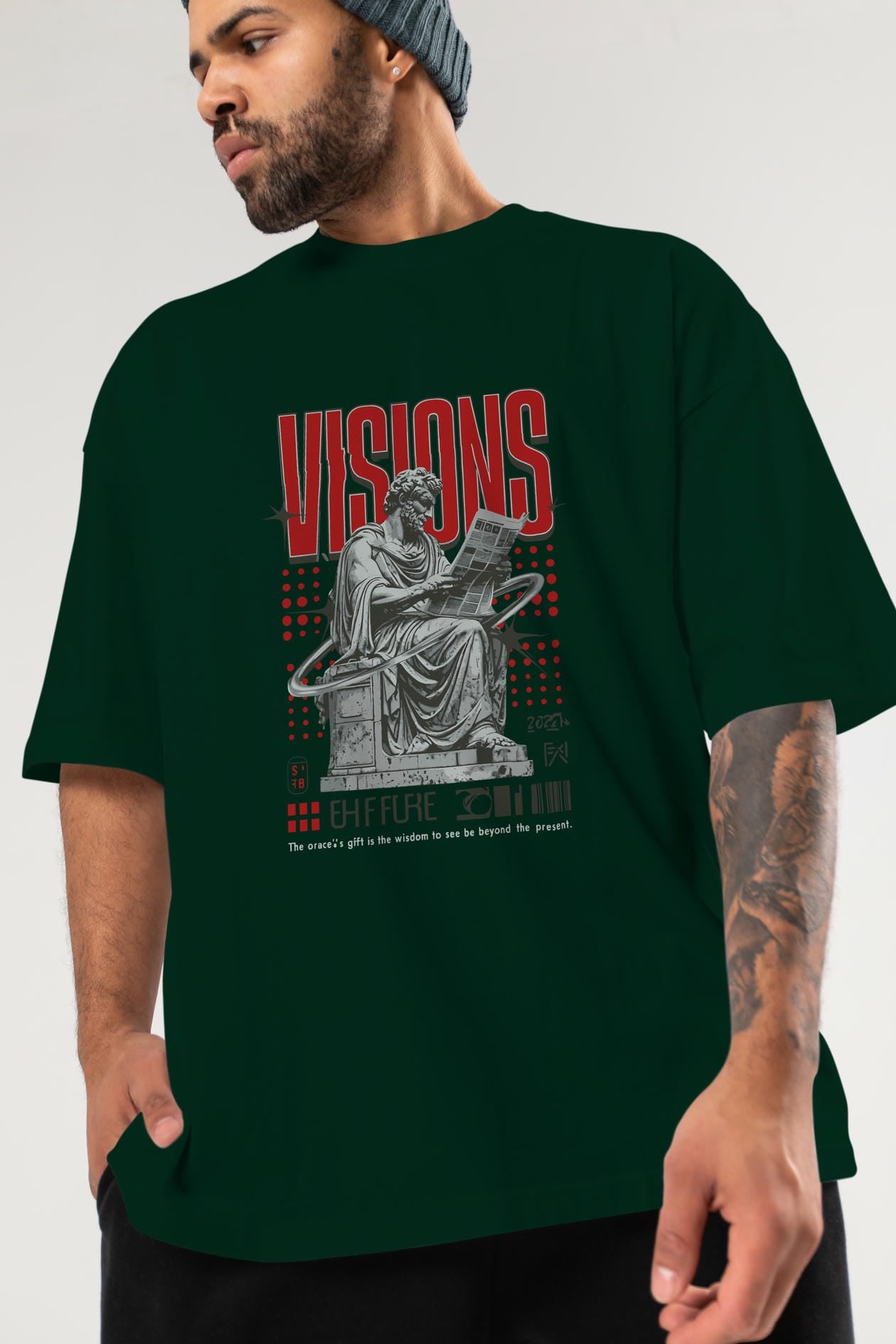 Visions ön Baskılı Oversize t-shirt Erkek Kadın %100 Pamuk Bisiklet Yaka tişort