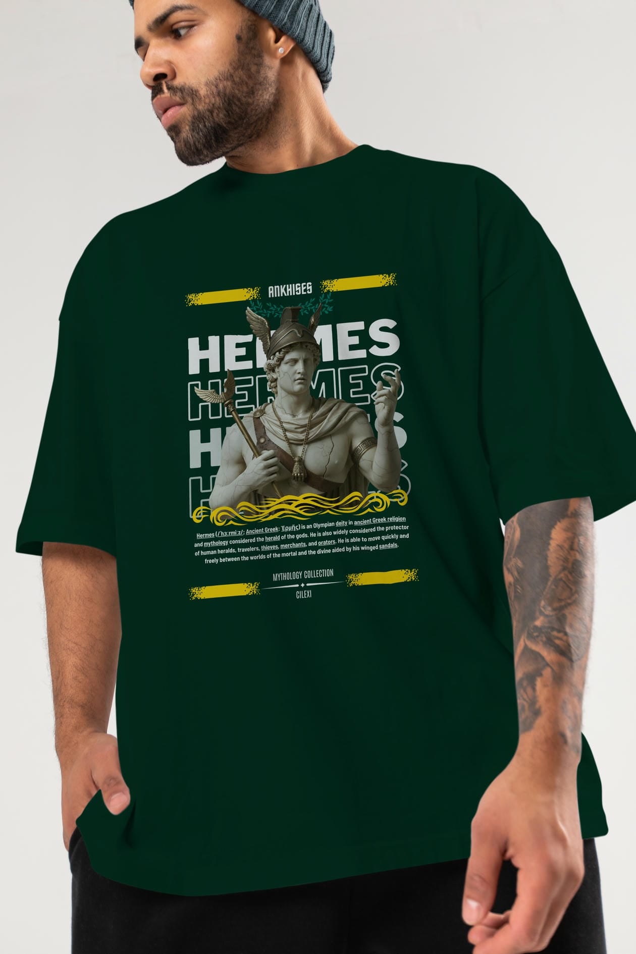 Hermes 1 ön Baskılı Oversize t-shirt Erkek Kadın %100 Pamuk Bisiklet Yaka tişort
