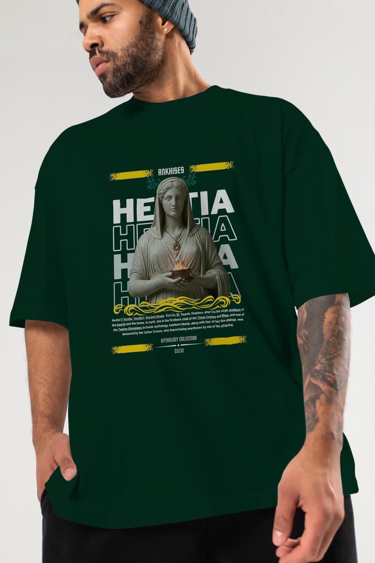 Hestia 1 ön Baskılı Oversize t-shirt Erkek Kadın %100 Pamuk Bisiklet Yaka tişort