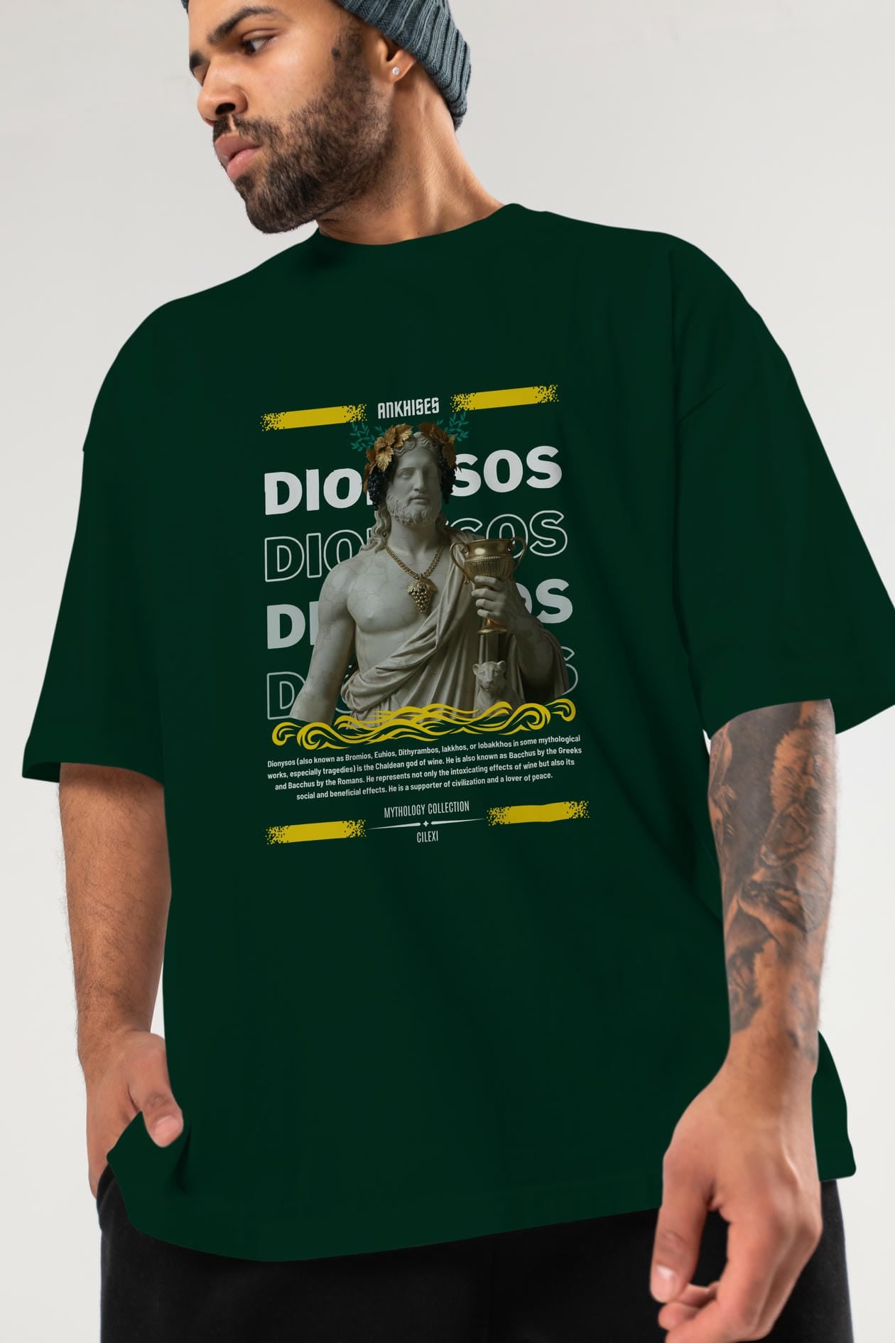 Dionysos 2 ön Baskılı Oversize t-shirt Erkek Kadın %100 Pamuk Bisiklet Yaka tişort