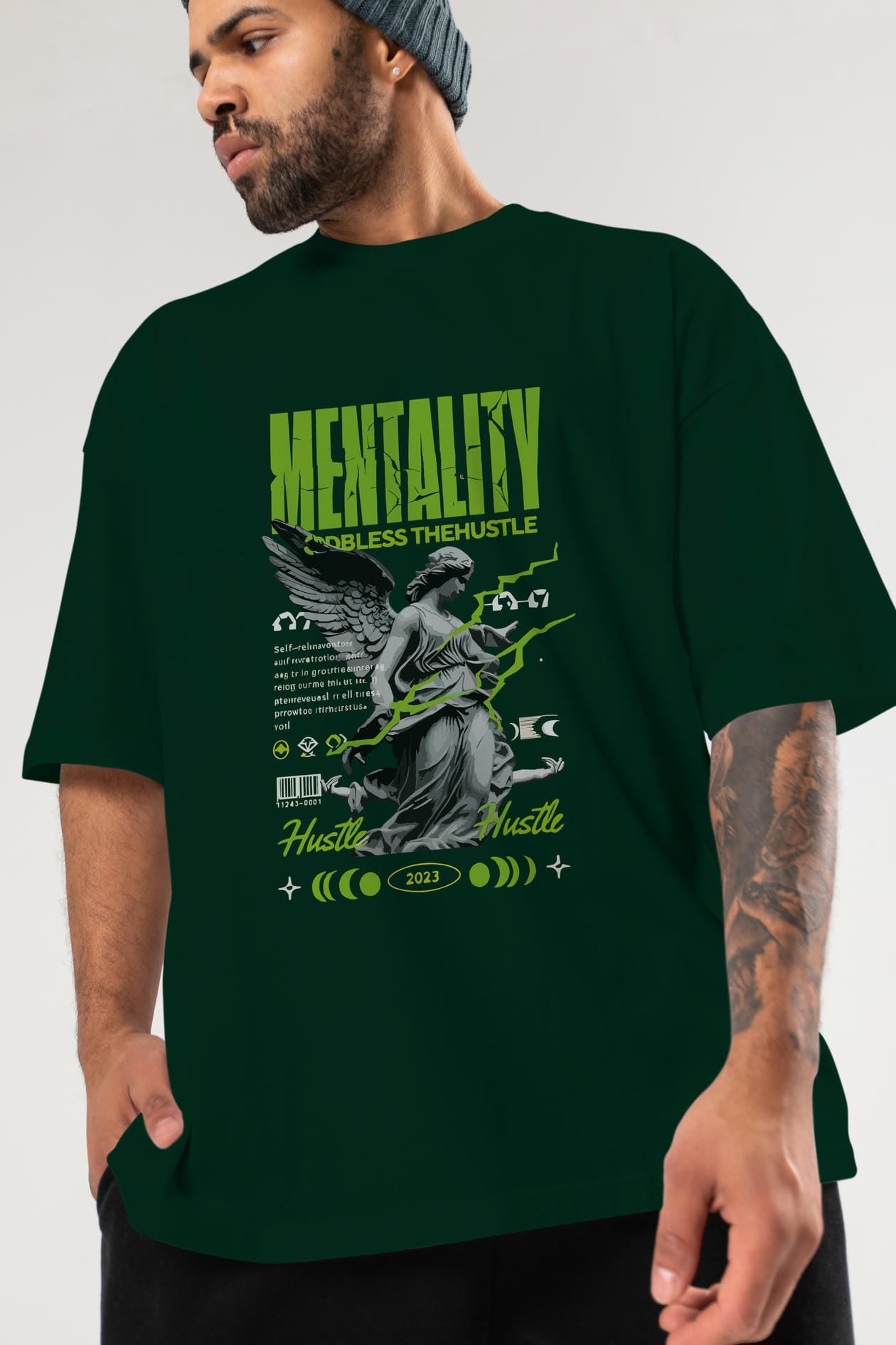 Mentality ön Baskılı Oversize t-shirt Erkek Kadın %100 Pamuk Bisiklet Yaka tişort