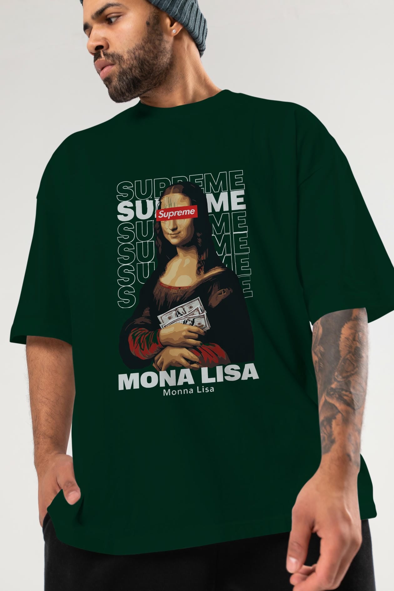 Mona Lisa Supreme ön Baskılı Oversize t-shirt Erkek Kadın %100 Pamuk Bisiklet Yaka tişort