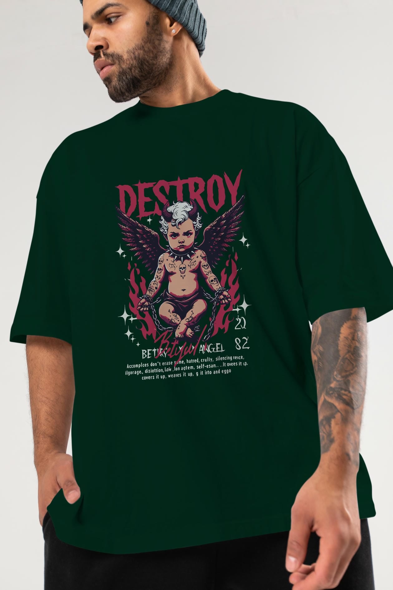 Destroy ön Baskılı Oversize t-shirt Erkek Kadın %100 Pamuk Bisiklet Yaka tişort