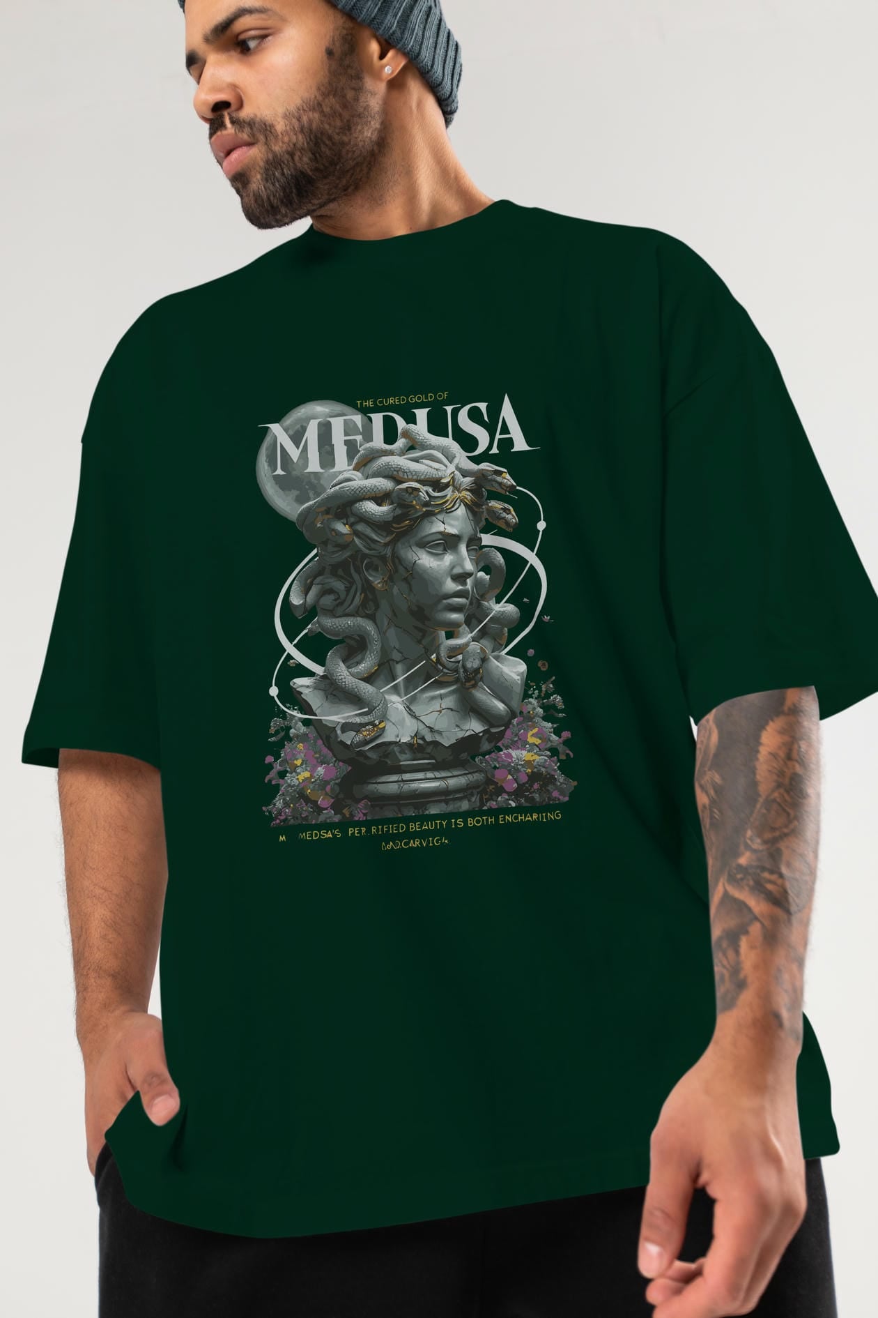 Medusa ön Baskılı Oversize t-shirt Erkek Kadın %100 Pamuk Bisiklet Yaka tişort