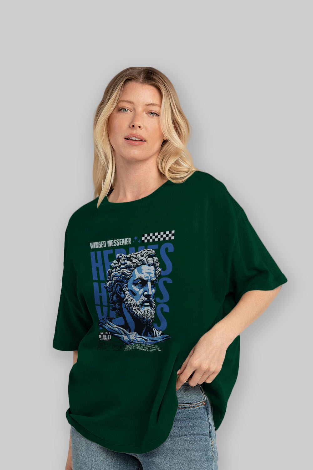 Hermes 1 ön Baskılı Oversize t-shirt Erkek Kadın %100 Pamuk Bisiklet Yaka tişort