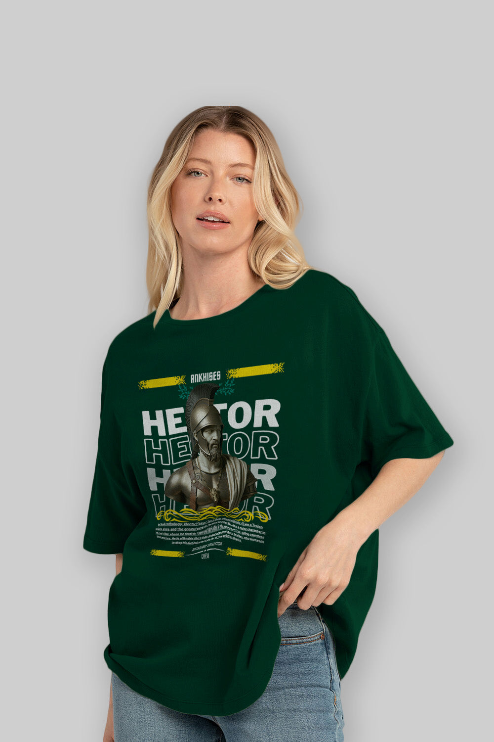 Hector 2 ön Baskılı Oversize t-shirt Erkek Kadın %100 Pamuk Bisiklet Yaka tişort