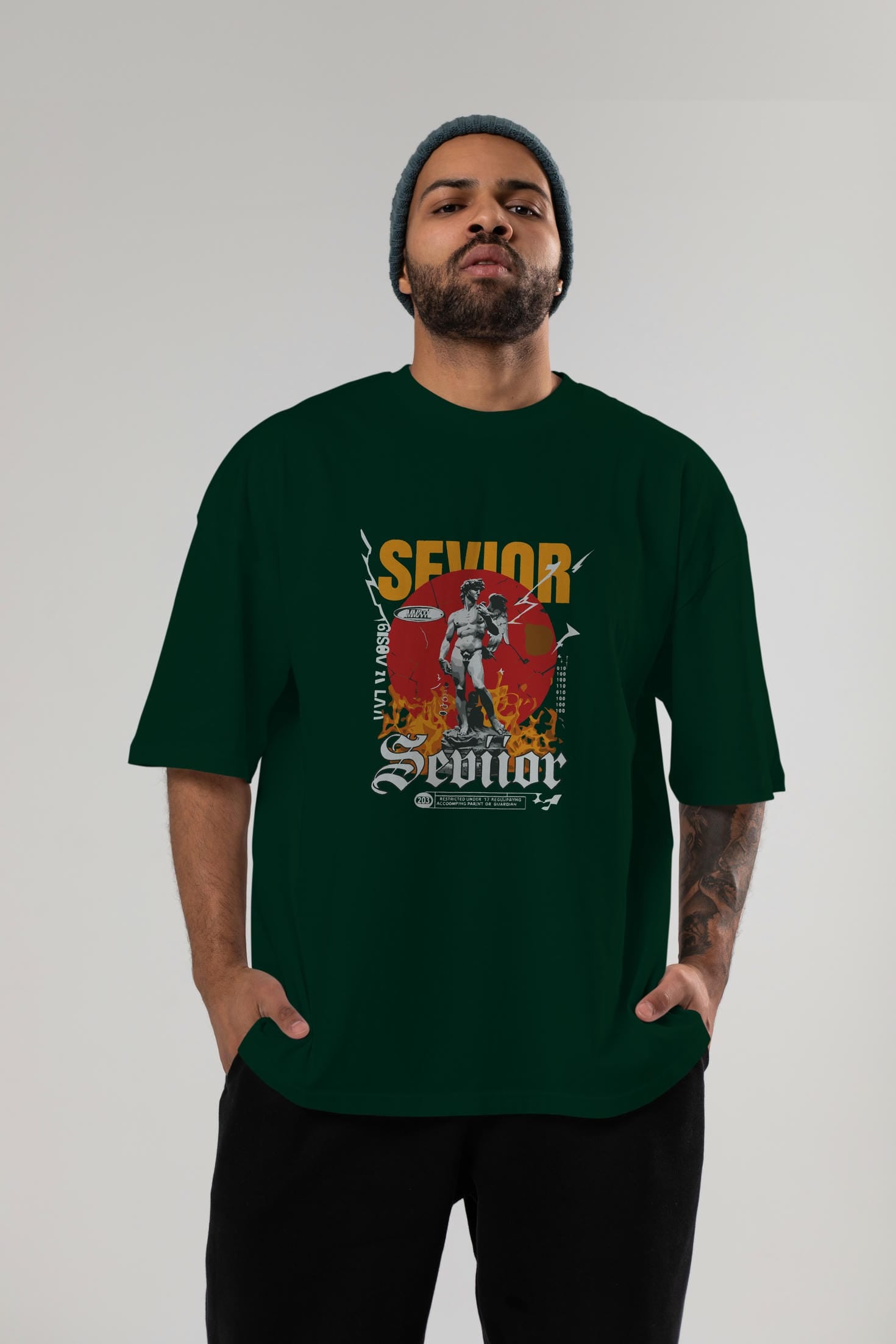Sevior ön Baskılı Oversize t-shirt Erkek Kadın %100 Pamuk Bisiklet Yaka tişort