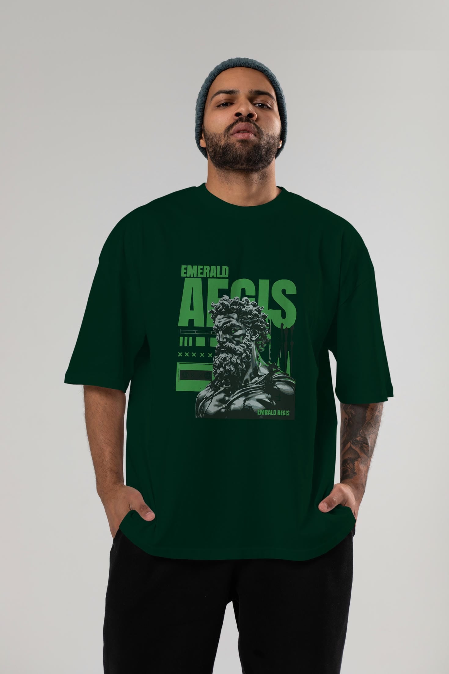 Emrald Regis ön Baskılı Oversize t-shirt Erkek Kadın %100 Pamuk Bisiklet Yaka tişort