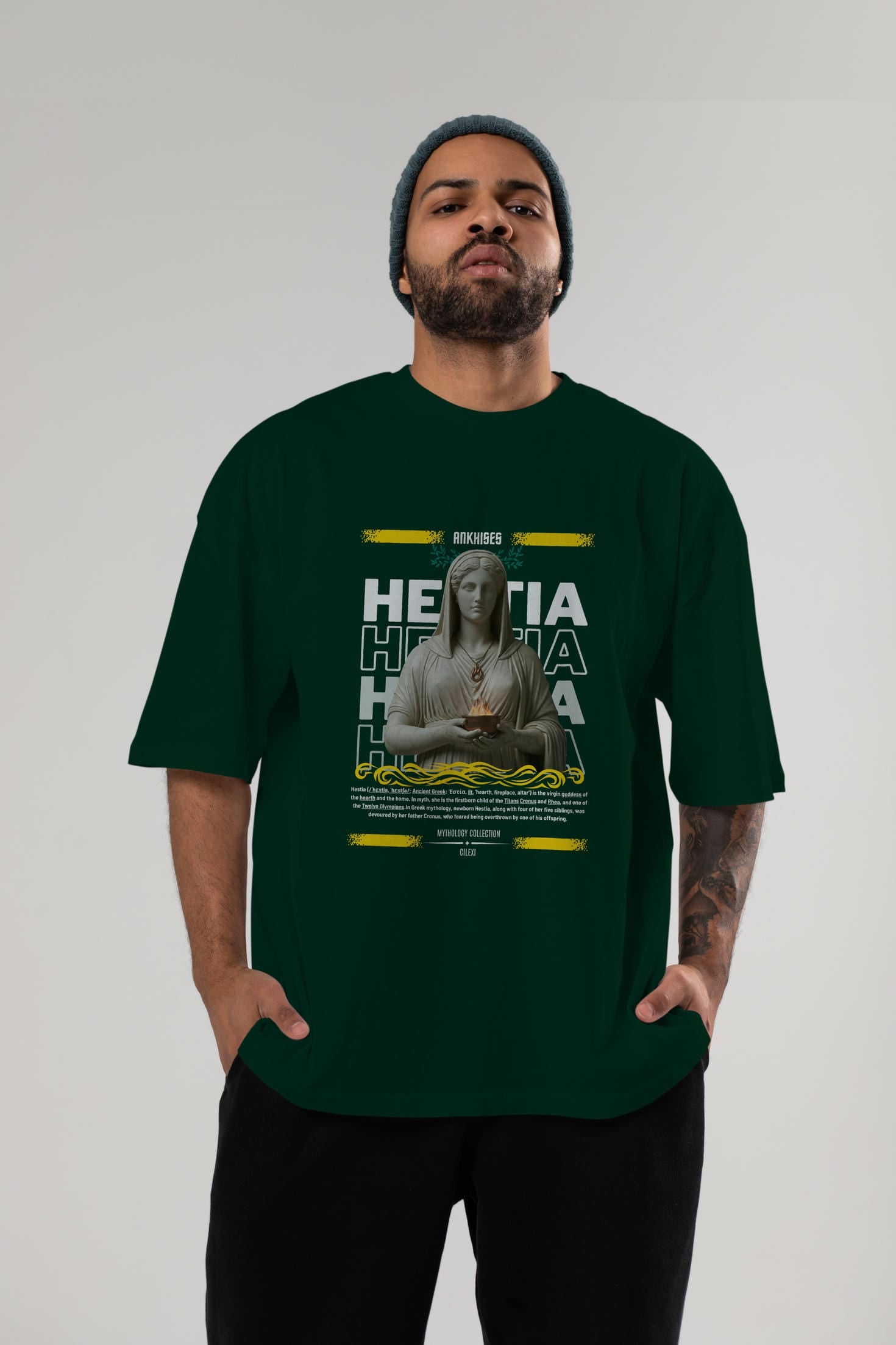 Hestia 1 ön Baskılı Oversize t-shirt Erkek Kadın %100 Pamuk Bisiklet Yaka tişort