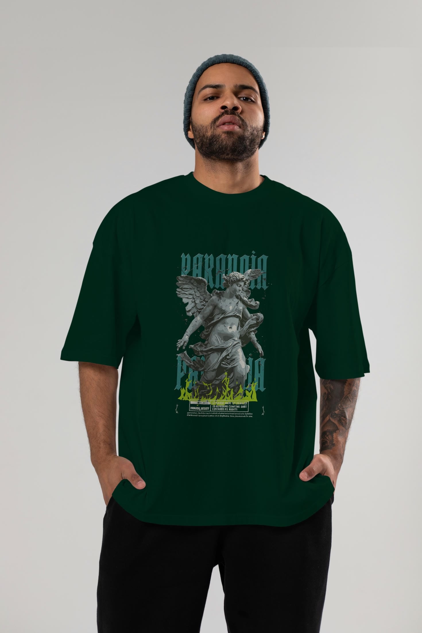 Paranoia ön Baskılı Oversize t-shirt Erkek Kadın %100 Pamuk Bisiklet Yaka tişort