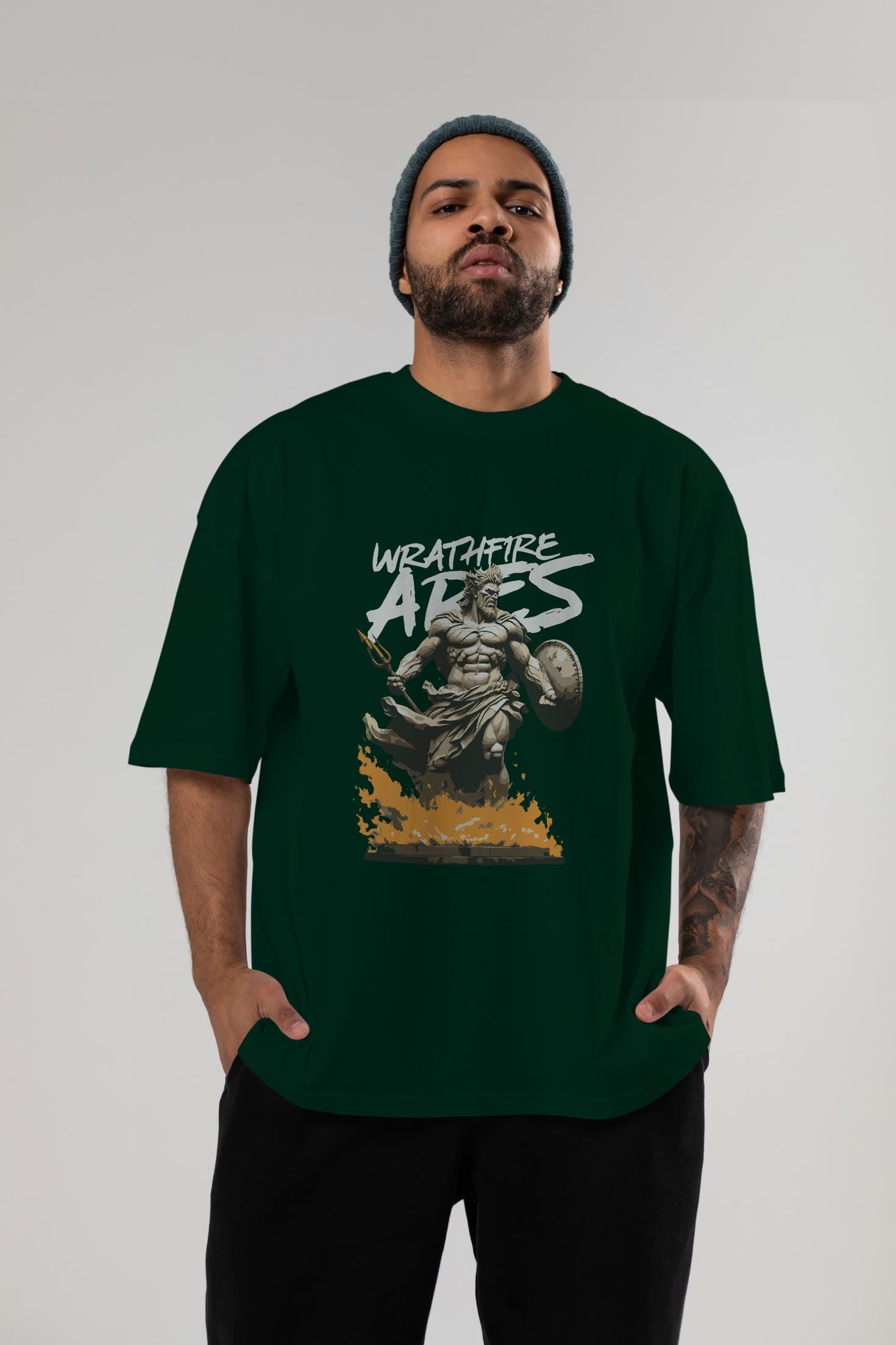 WrathFire Ares ön Baskılı Oversize t-shirt Erkek Kadın %100 Pamuk Bisiklet Yaka tişort