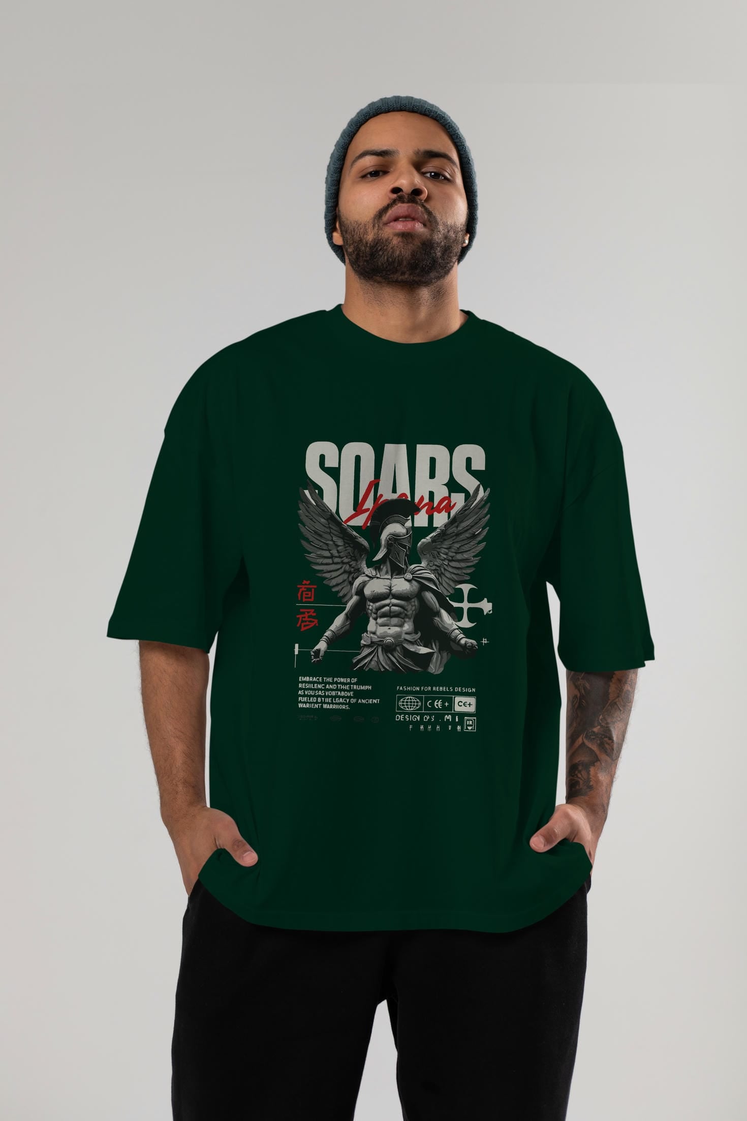 Soars ön Baskılı Oversize t-shirt Erkek Kadın %100 Pamuk Bisiklet Yaka tişort