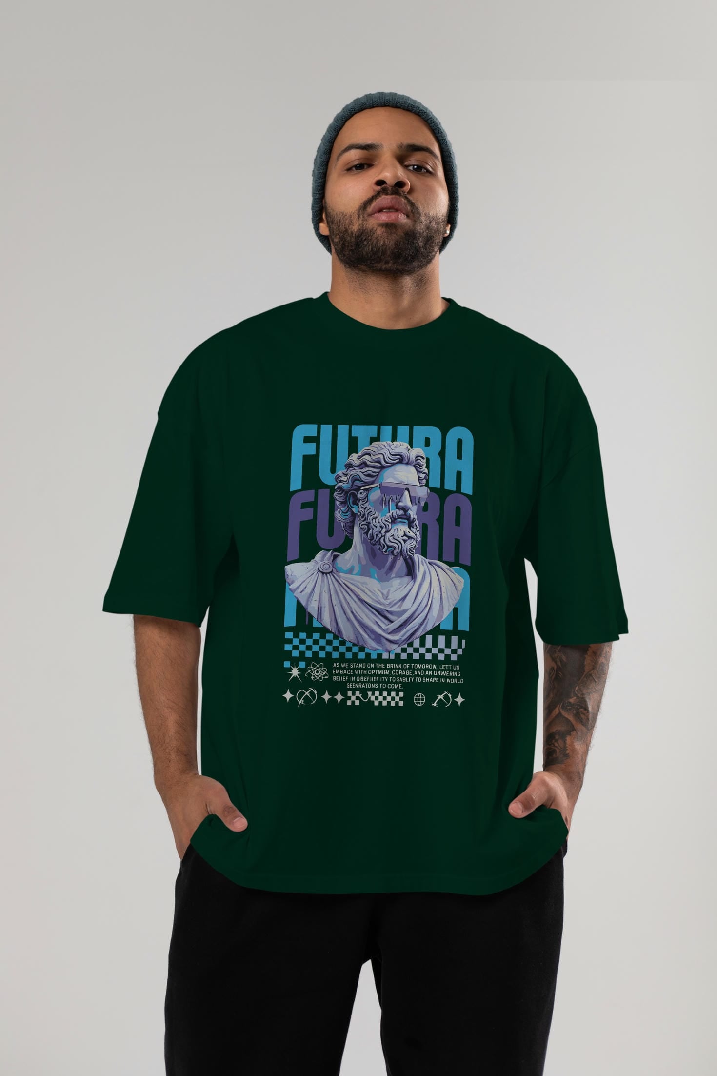 Futura Zeus ön Baskılı Oversize t-shirt Erkek Kadın %100 Pamuk Bisiklet Yaka tişort