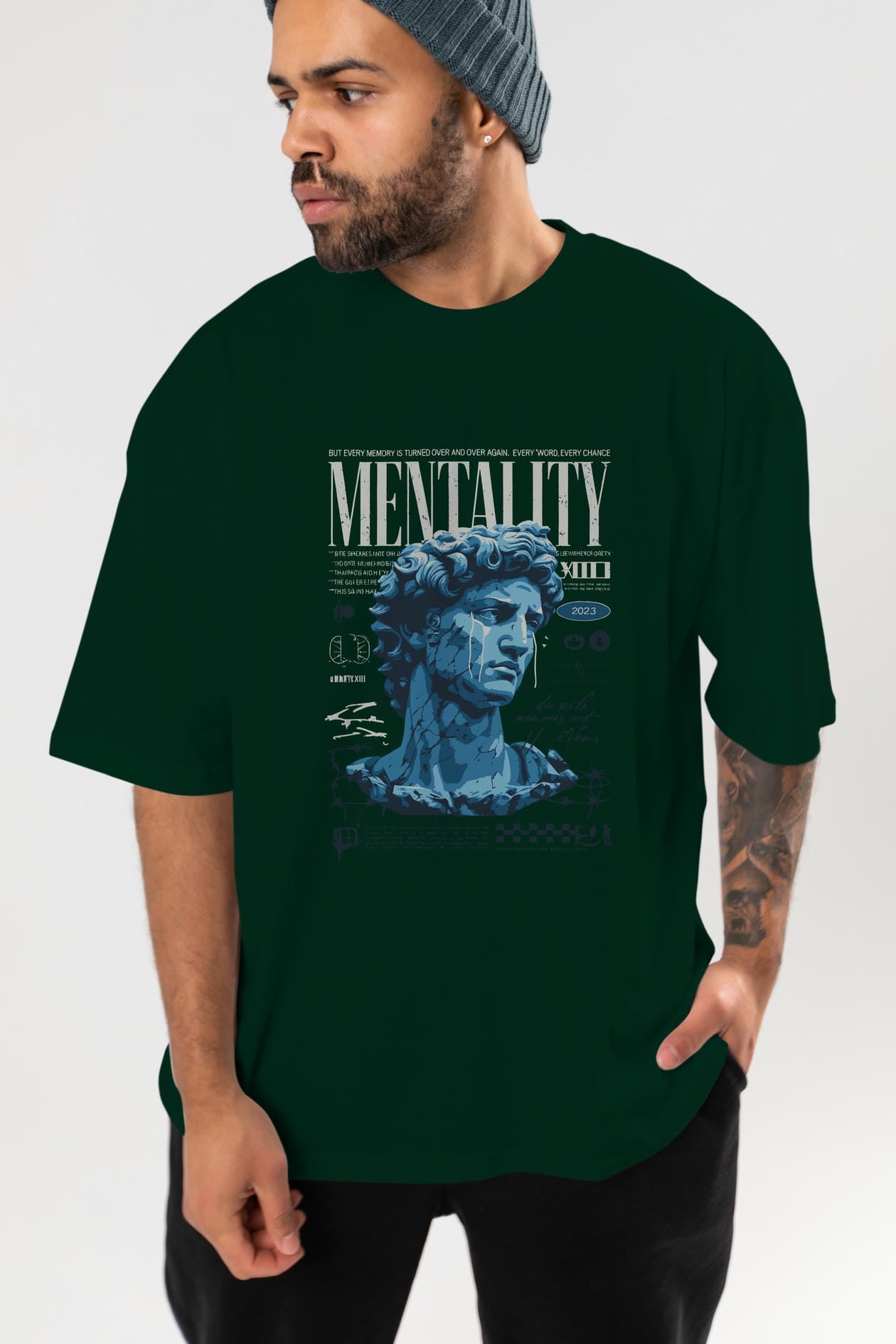 Mentality 2 ön Baskılı Oversize t-shirt Erkek Kadın %100 Pamuk Bisiklet Yaka tişort