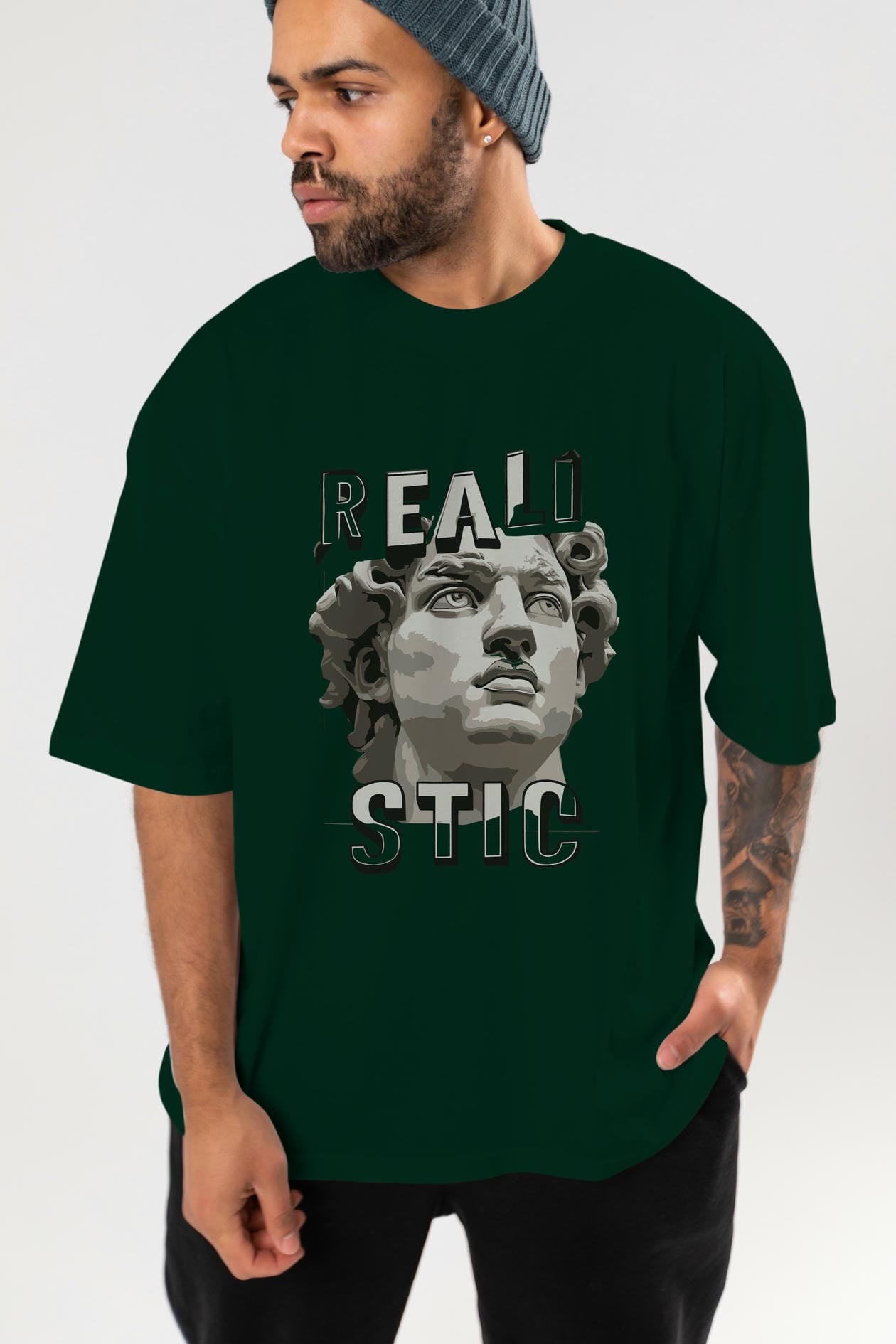 Realistic ön Baskılı Oversize t-shirt Erkek Kadın %100 Pamuk Bisiklet Yaka tişort