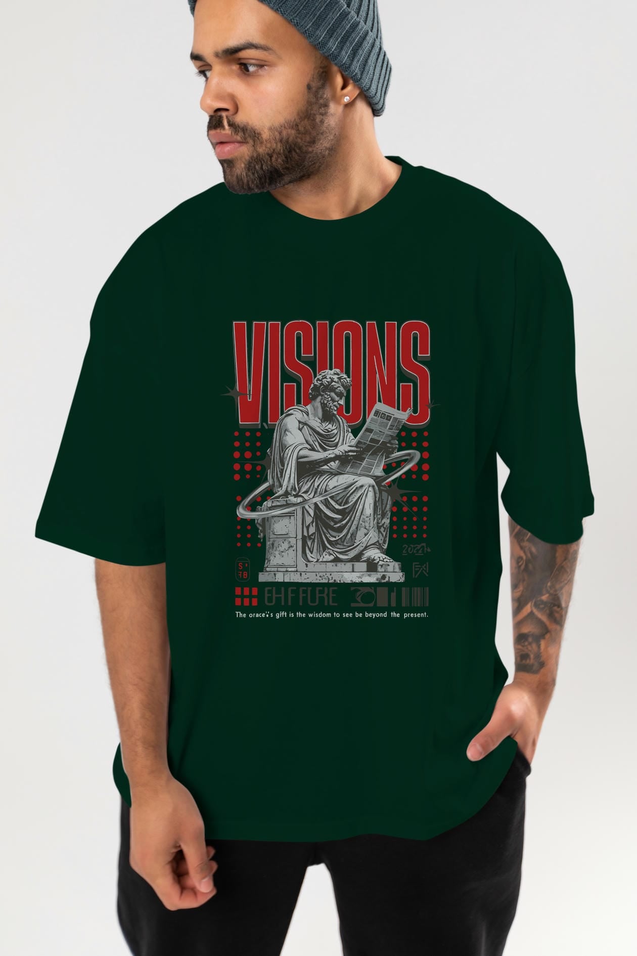 Visions ön Baskılı Oversize t-shirt Erkek Kadın %100 Pamuk Bisiklet Yaka tişort