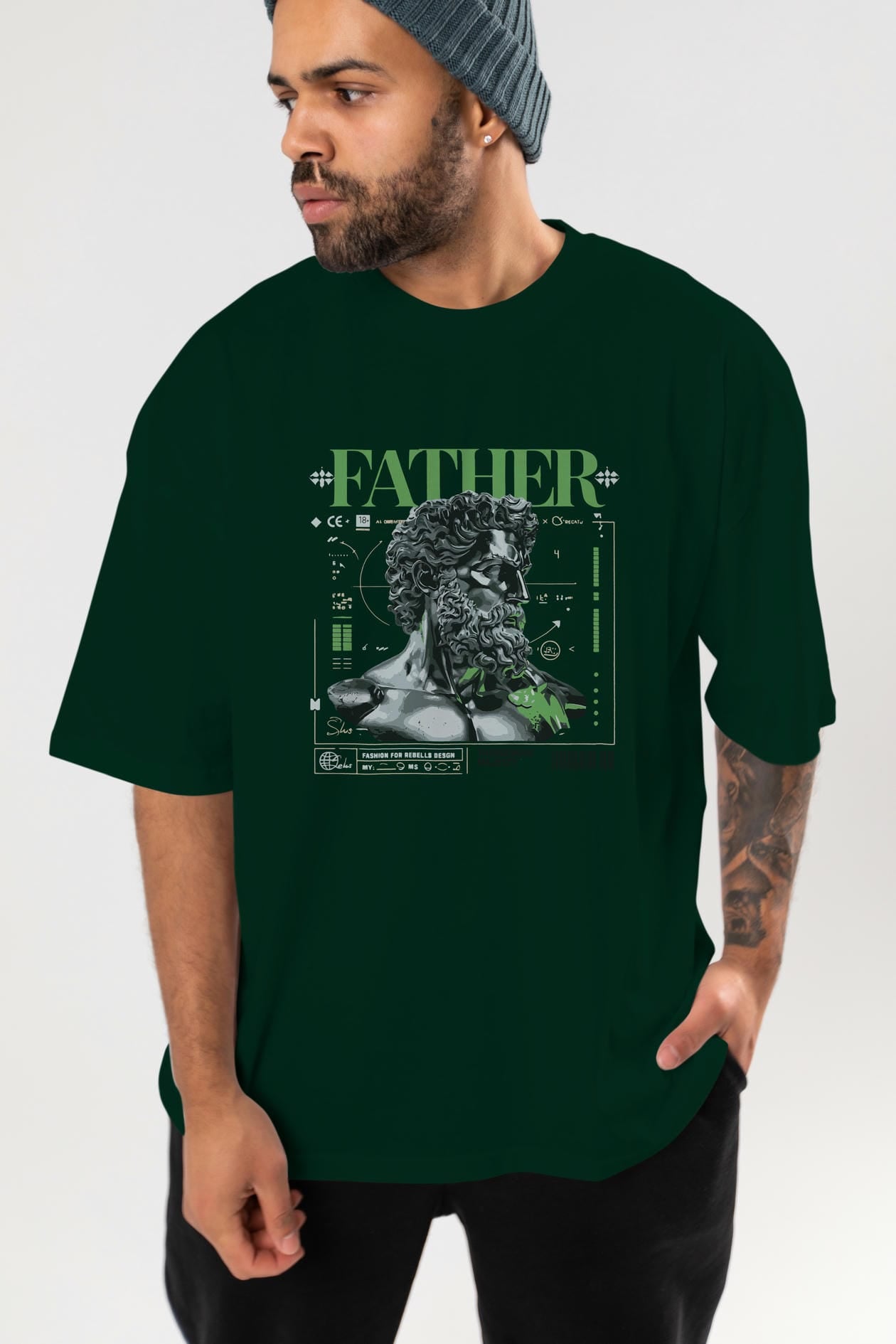 Father Zeus ön Baskılı Oversize t-shirt Erkek Kadın %100 Pamuk Bisiklet Yaka tişort