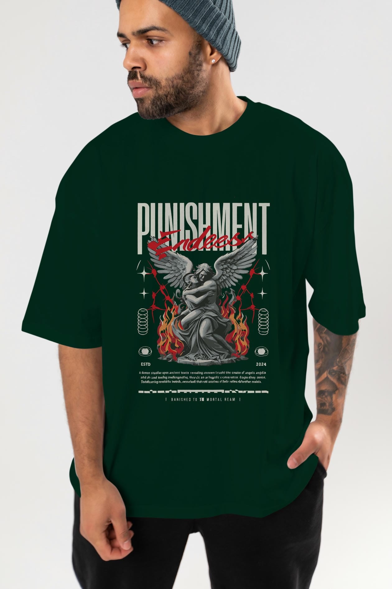Punishment Endeess ön Baskılı Oversize t-shirt Erkek Kadın %100 Pamuk Bisiklet Yaka tişort