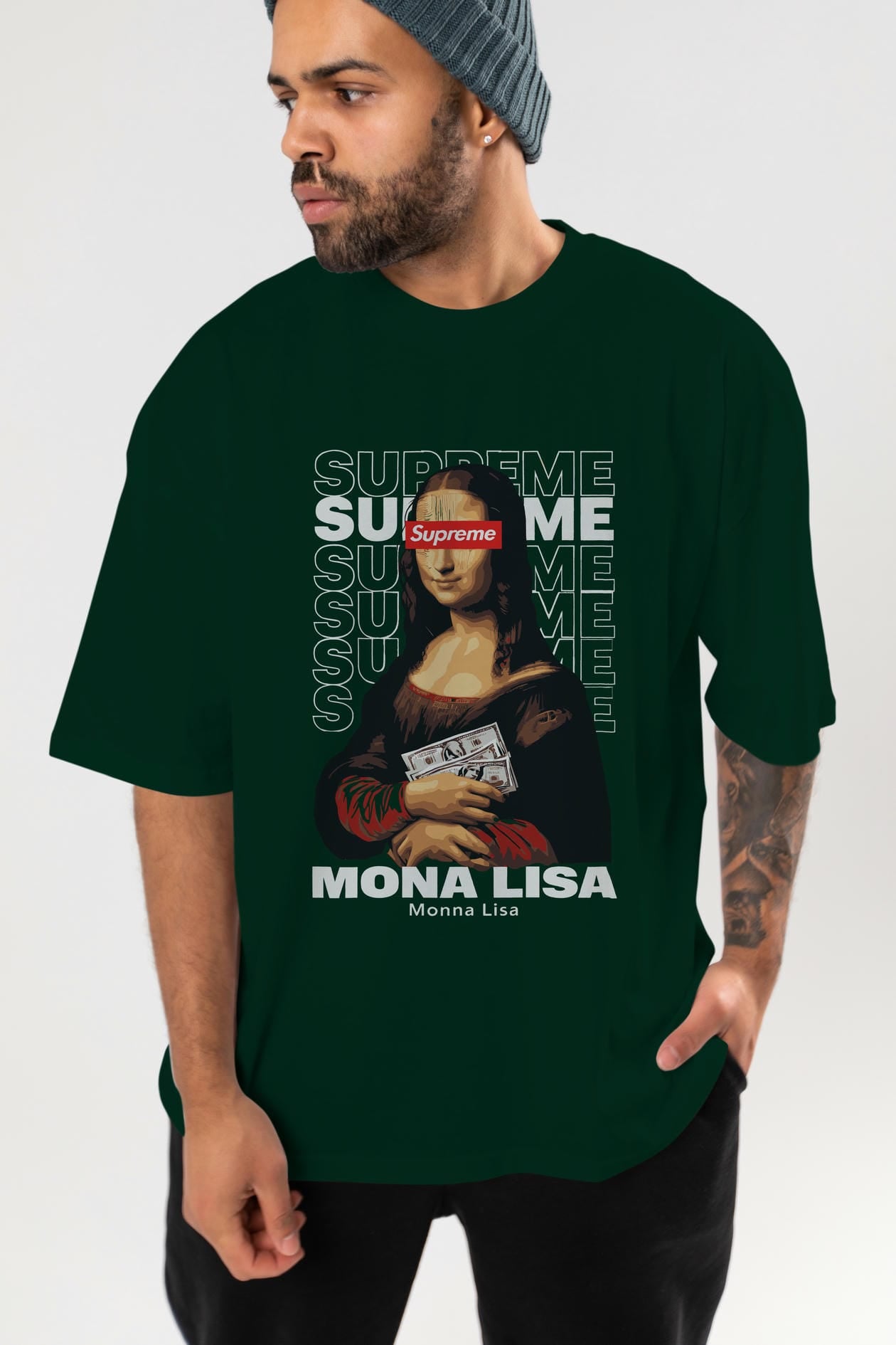 Mona Lisa Supreme ön Baskılı Oversize t-shirt Erkek Kadın %100 Pamuk Bisiklet Yaka tişort