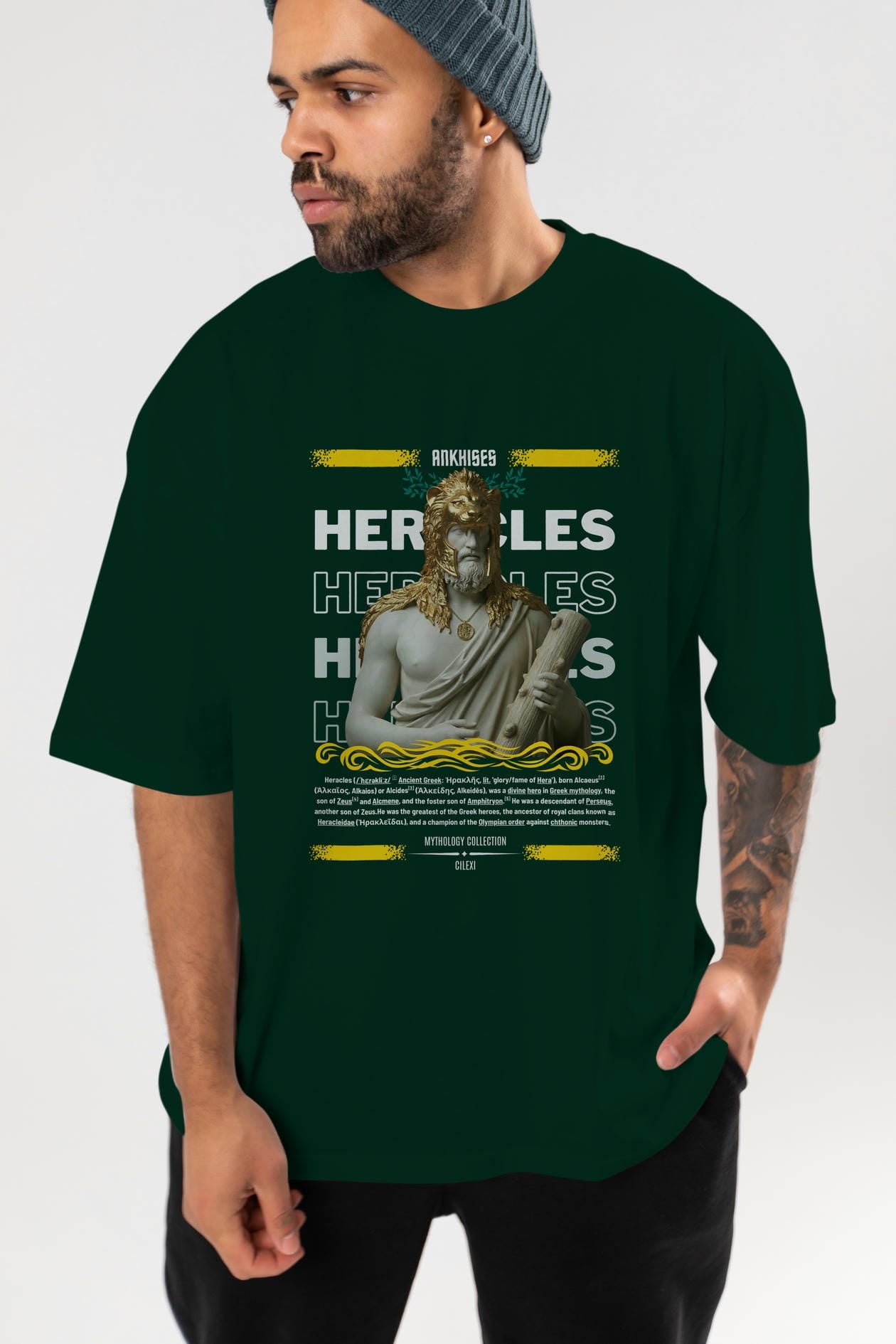 Heracles 1 ön Baskılı Oversize t-shirt Erkek Kadın %100 Pamuk Bisiklet Yaka tişort