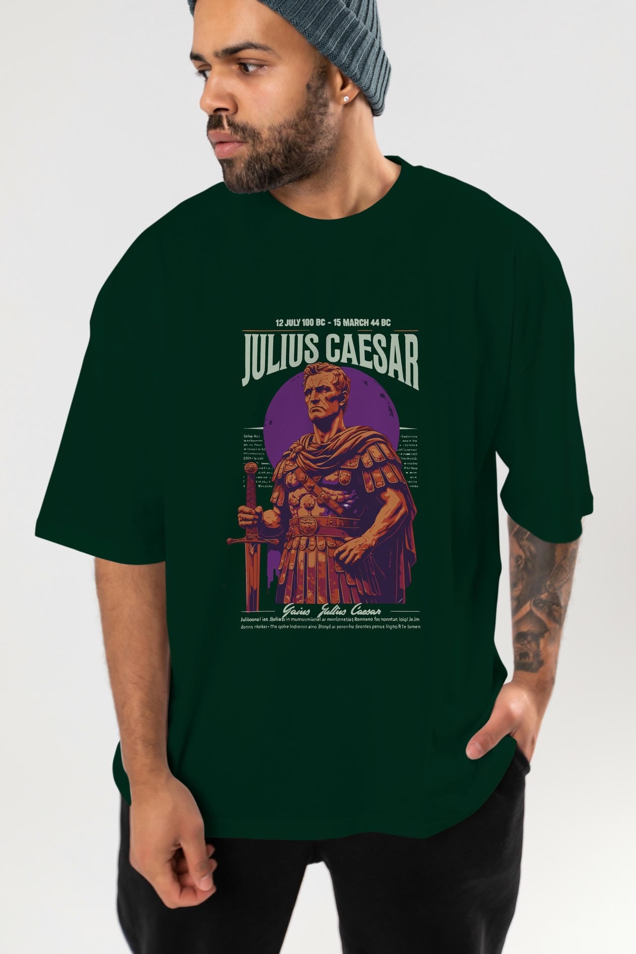 Julius Caesar ön Baskılı Oversize t-shirt Erkek Kadın %100 Pamuk Bisiklet Yaka tişort