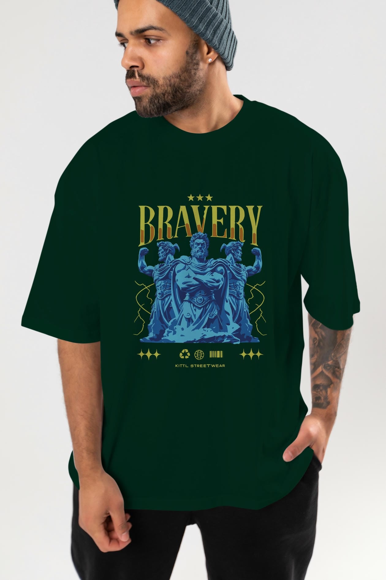 Bravery ön Baskılı Oversize t-shirt Erkek Kadın %100 Pamuk Bisiklet Yaka tişort