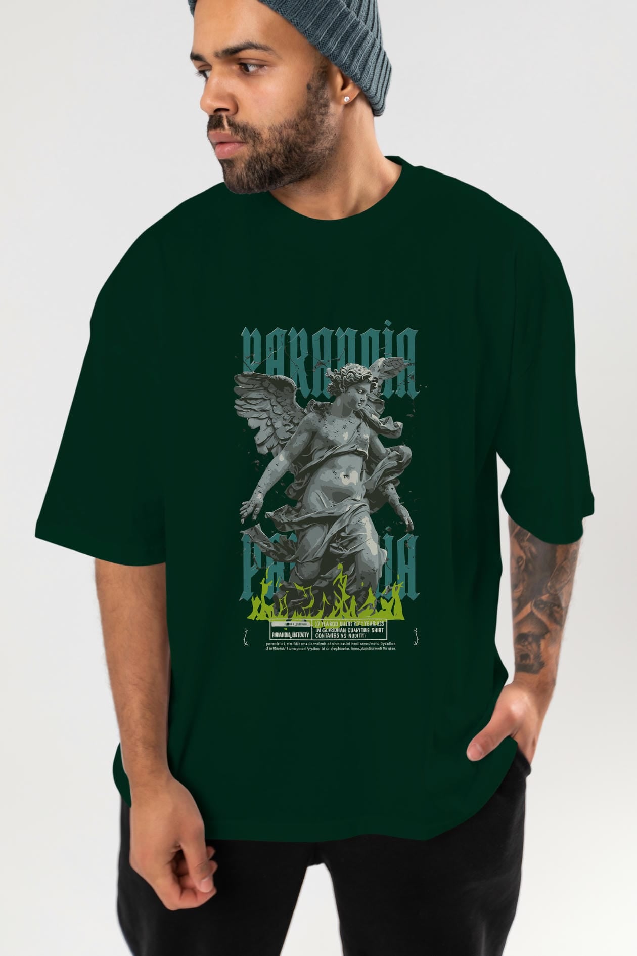 Paranoia ön Baskılı Oversize t-shirt Erkek Kadın %100 Pamuk Bisiklet Yaka tişort