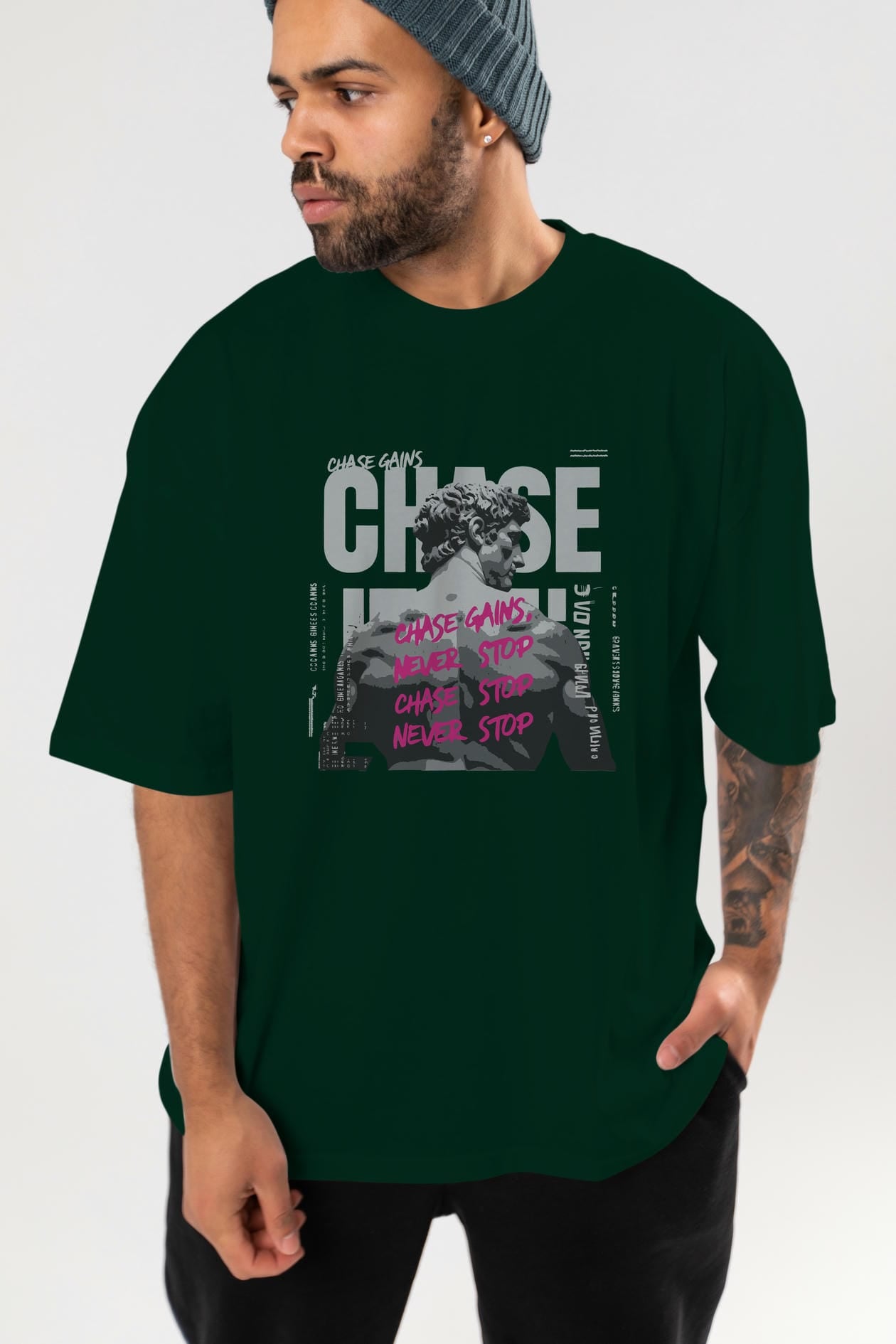 Chase Gains ön Baskılı Oversize t-shirt Erkek Kadın %100 Pamuk Bisiklet Yaka tişort