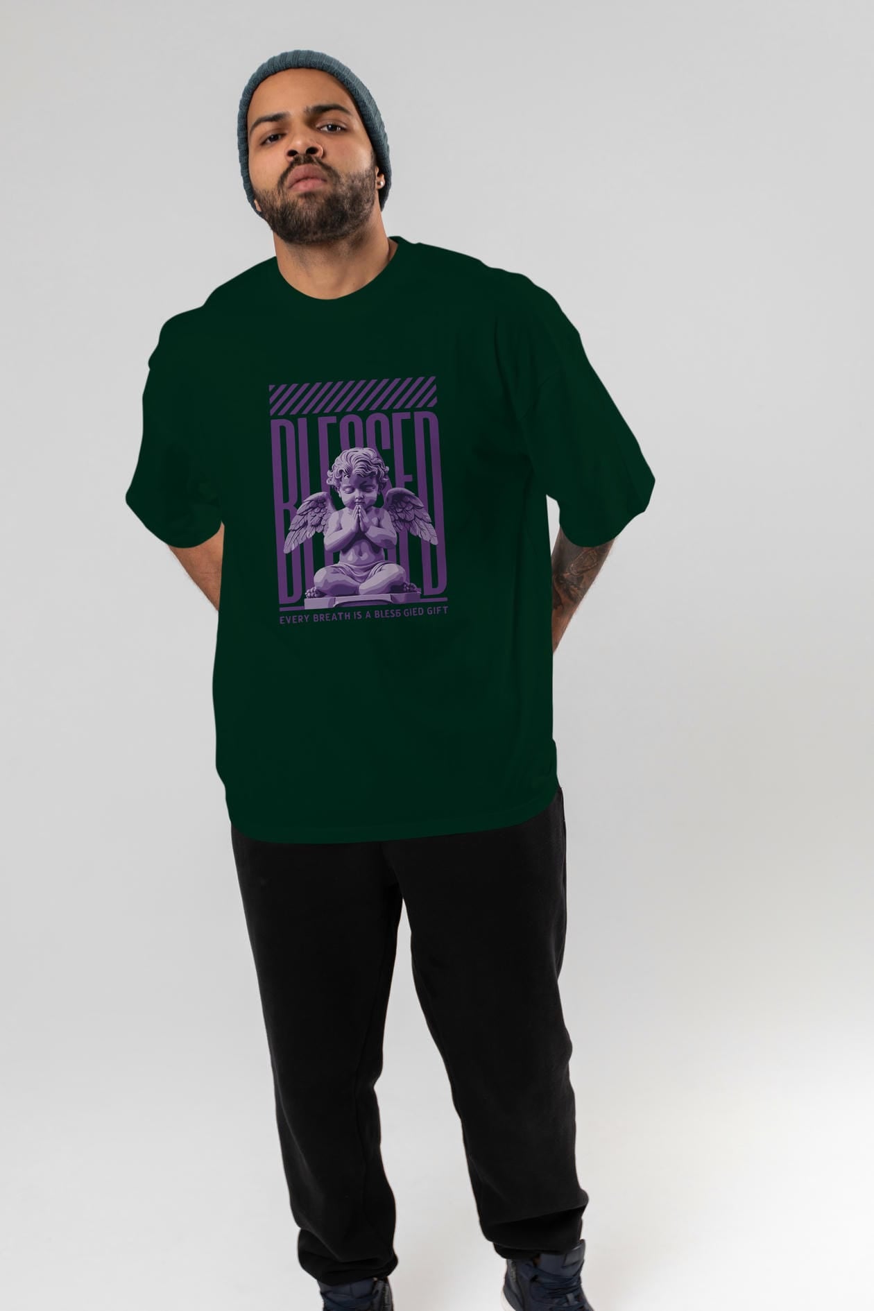 Blessed ön Baskılı Oversize t-shirt Erkek Kadın %100 Pamuk Bisiklet Yaka tişort