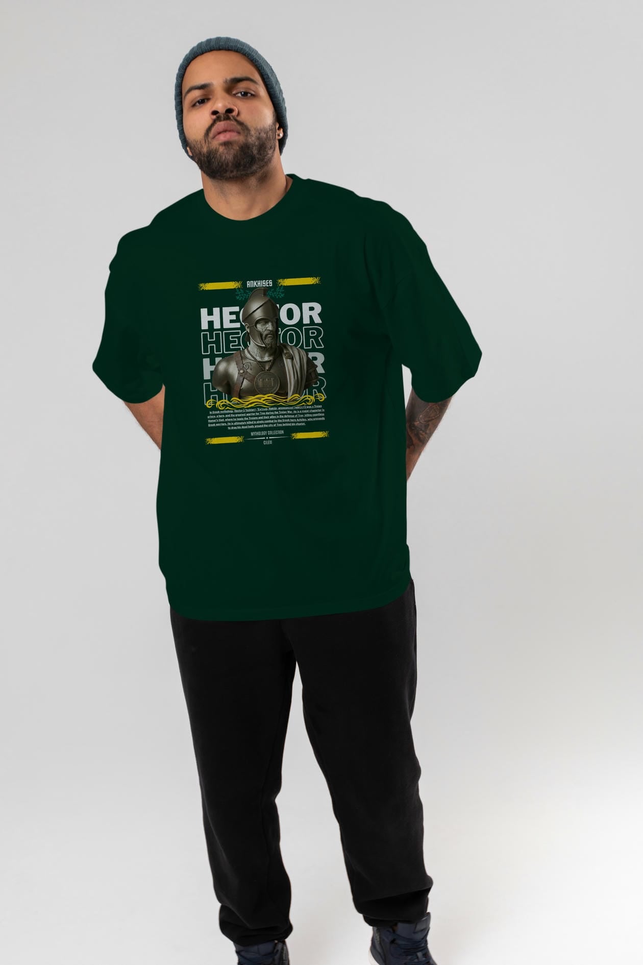 Hector 1 ön Baskılı Oversize t-shirt Erkek Kadın %100 Pamuk Bisiklet Yaka tişort