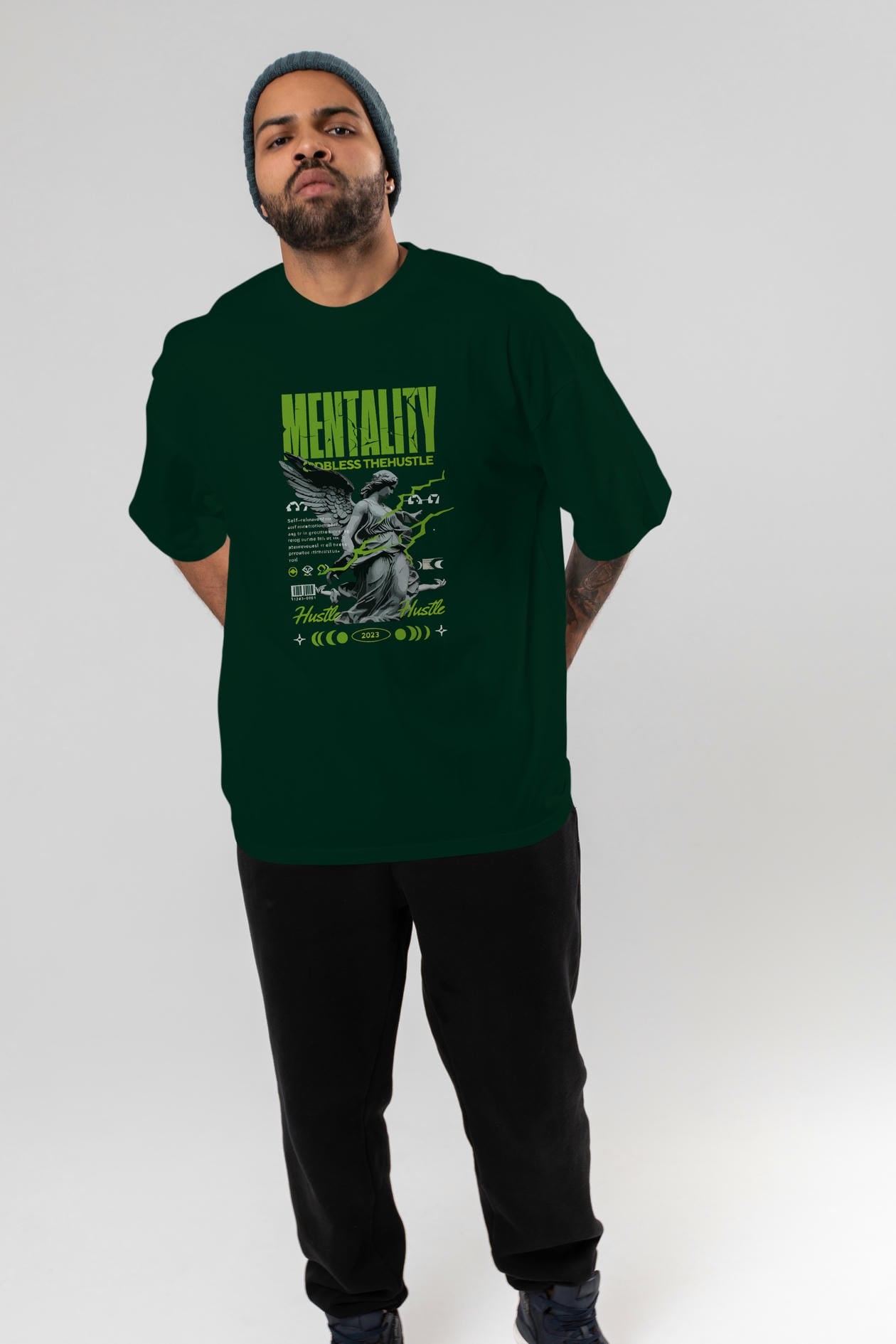 Mentality ön Baskılı Oversize t-shirt Erkek Kadın %100 Pamuk Bisiklet Yaka tişort