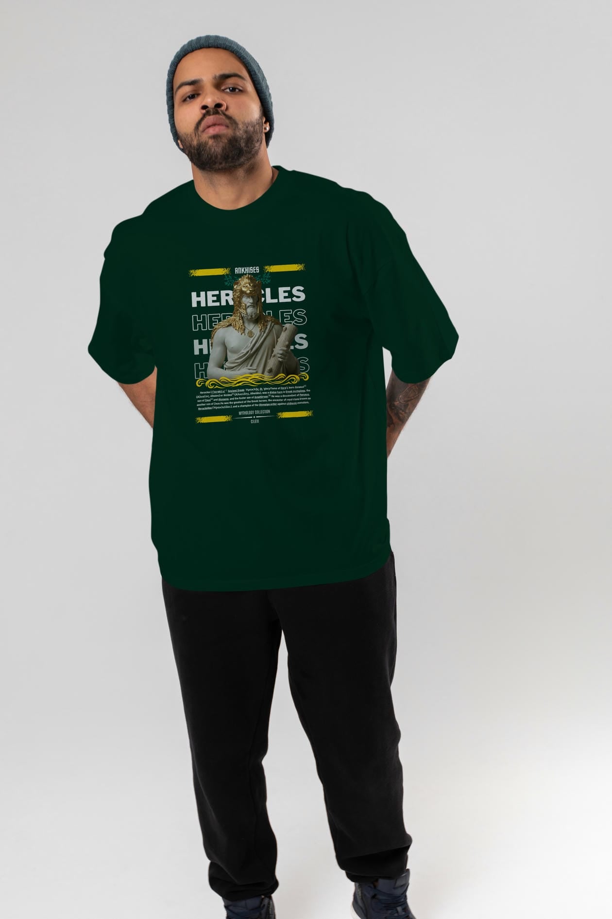 Heracles 1 ön Baskılı Oversize t-shirt Erkek Kadın %100 Pamuk Bisiklet Yaka tişort