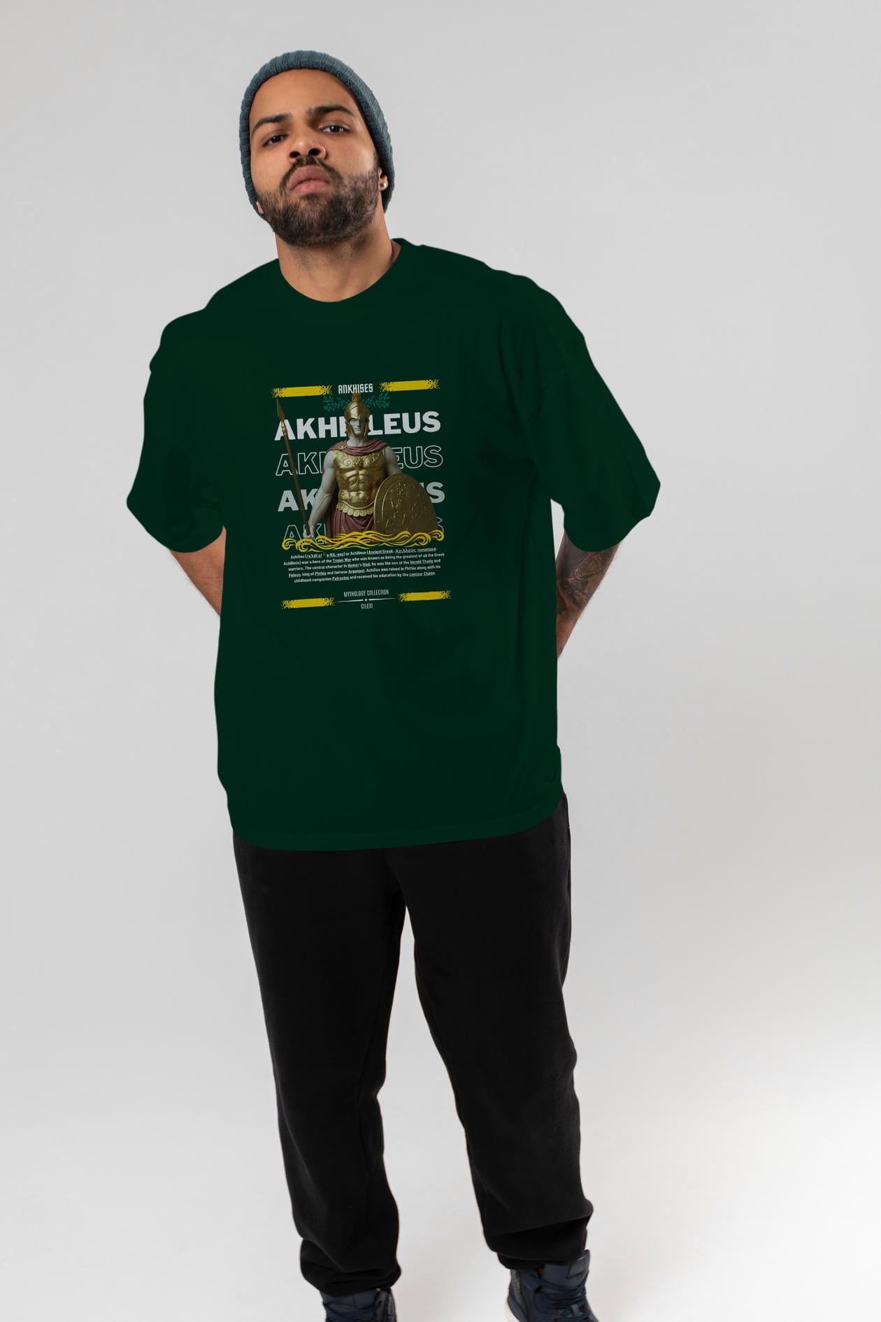 Akhilleus 1 ön Baskılı Oversize t-shirt Erkek Kadın %100 Pamuk Bisiklet Yaka tişort