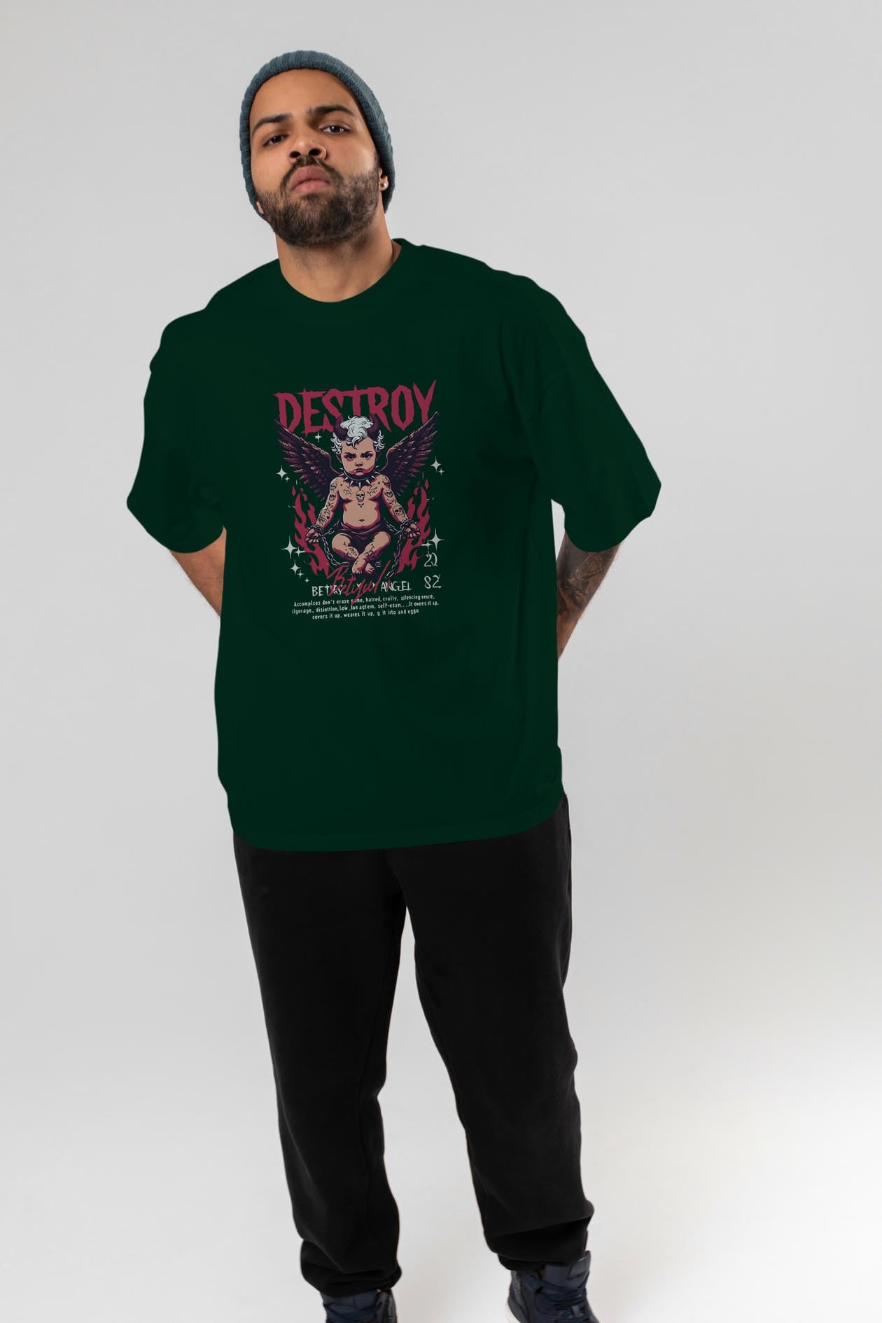 Destroy ön Baskılı Oversize t-shirt Erkek Kadın %100 Pamuk Bisiklet Yaka tişort