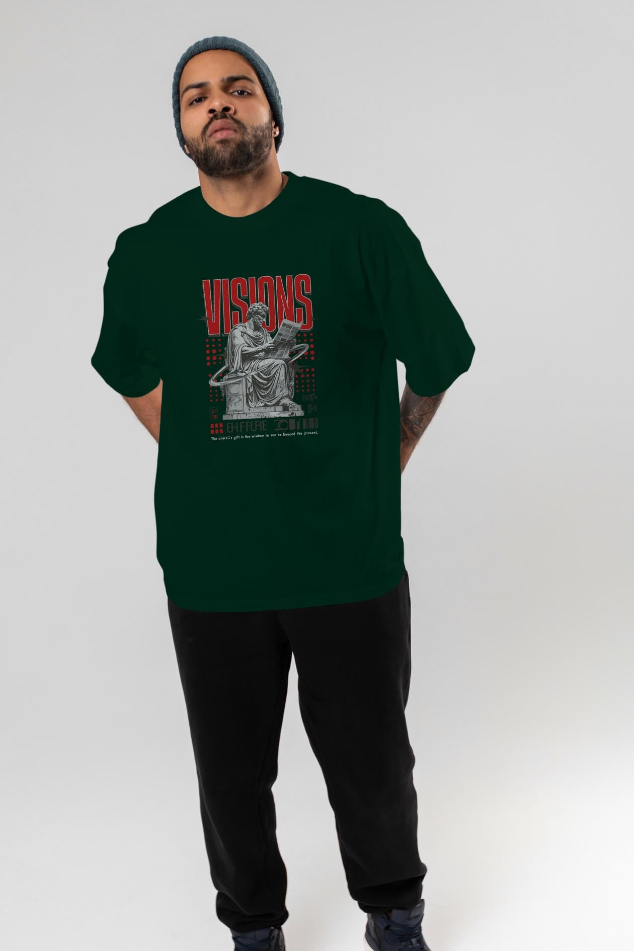 Visions ön Baskılı Oversize t-shirt Erkek Kadın %100 Pamuk Bisiklet Yaka tişort